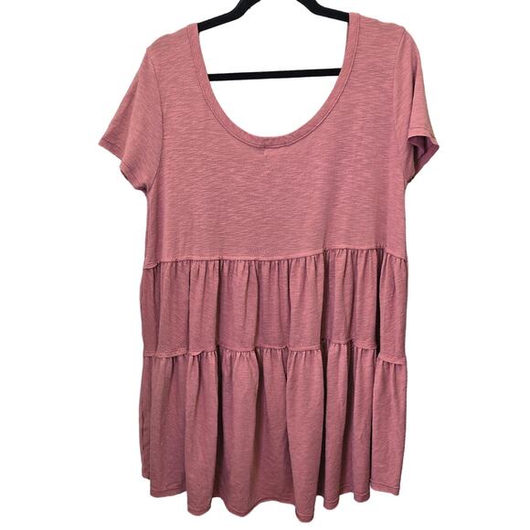 BKE Top Womens Small Tiered Short Sleeve Rayon Bohemian Cottage Flowy Oversized - Picture 2 of 9